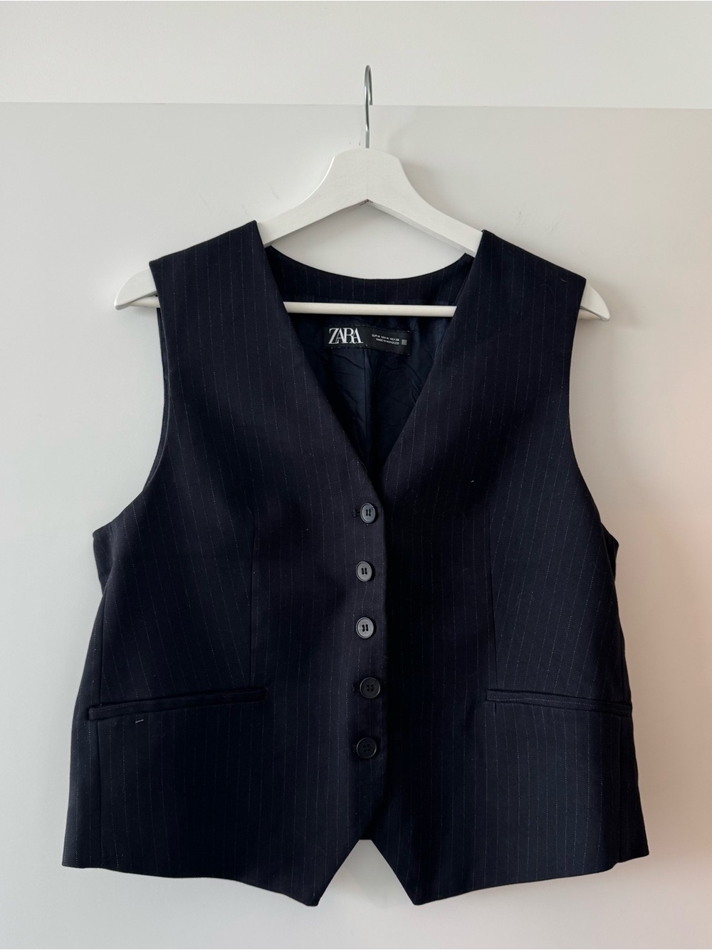 Zara Navy Pinstripe Button Front Vest